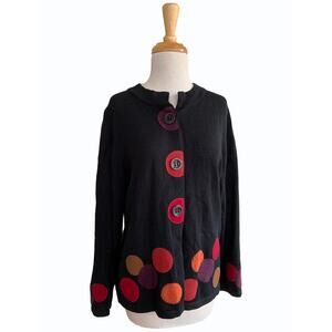 PBJ Sport Cardigan Sweater Black Polka Dot Grandmacore Long Sleeve Cozy Size S